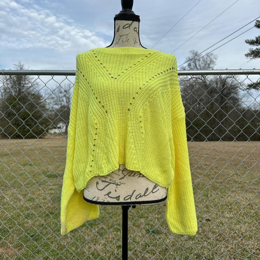 Bright Yellow Semi Cropped Knitted Sweater